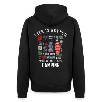 Life Is Better When You Are Camping - Unisex Premium Bio Zip Hoodie - Schwarz - Hinten - Nico (187cm)