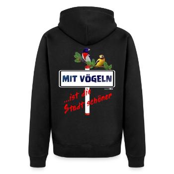 Mit vögeln ... ist die Stadt schöner - Unisex Premium Bio Zip Hoodie - Schwarz - Hinten - Nico (187cm)