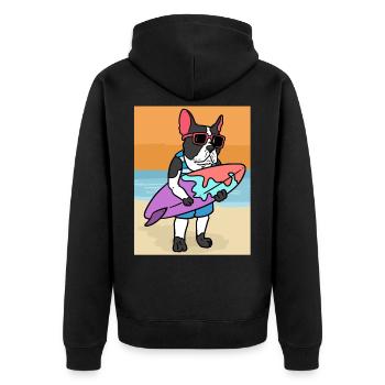 Dogge Surft Pitbull Surf - Unisex Premium Bio Zip Hoodie - Schwarz - Hinten - Nico (187cm)
