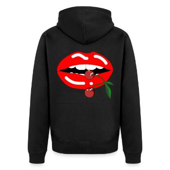Mund Kirsche - Unisex Premium Bio Zip Hoodie - Schwarz - Hinten - Nico (187cm)