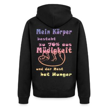 Müde faul witzig lustig - Unisex Premium Bio Zip Hoodie - Schwarz - Hinten - Nico (187cm)