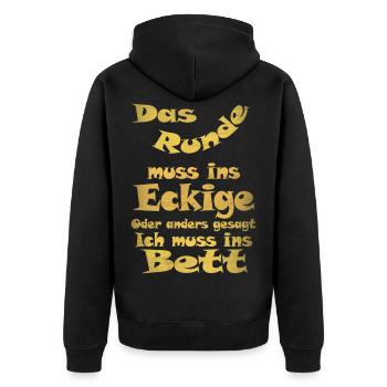 Runde ins Eckige - Unisex Premium Bio Zip Hoodie - Schwarz - Hinten - Nico (187cm)