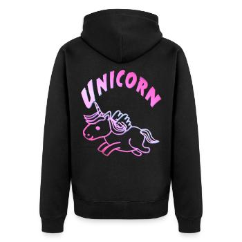 Unicorn Einhorn suess - Unisex Premium Bio Zip Hoodie - Schwarz - Hinten - Nico (187cm)