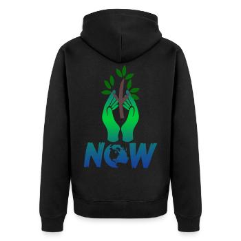 Klimaschutz rette die Baeume jetzt - Unisex Premium Bio Zip Hoodie - Schwarz - Hinten - Nico (187cm)