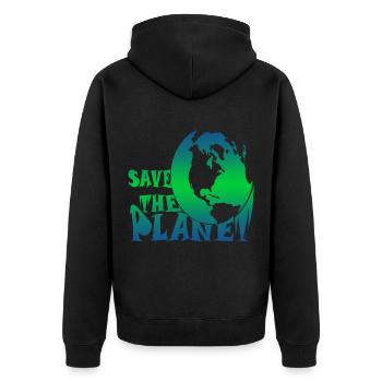 Save the planet Klimaschutz - Unisex Premium Bio Zip Hoodie - Schwarz - Hinten - Nico (187cm)