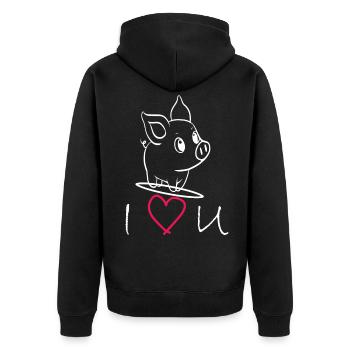 I love you Schweinchen - Unisex Premium Bio Zip Hoodie - Schwarz - Hinten - Nico (187cm)