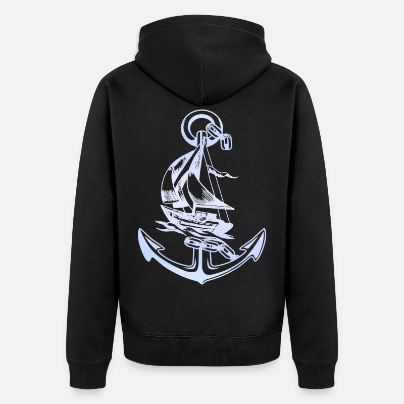 Cooles Anker Segelboot Design - Unisex Premium Bio Zip Hoodie - Schwarz