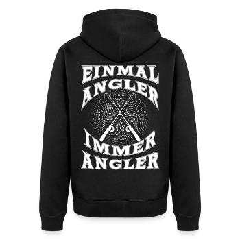 Einmal Angler immer Angler - Unisex Premium Bio Zip Hoodie - Schwarz - Hinten - Nico (187cm)