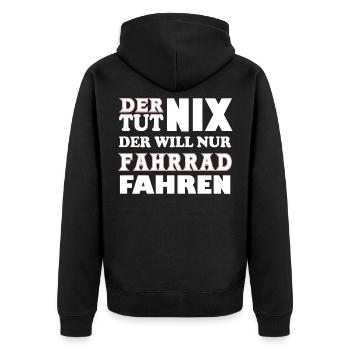 Der tut nix - Unisex Premium Bio Zip Hoodie - Schwarz - Hinten - Nico (187cm)