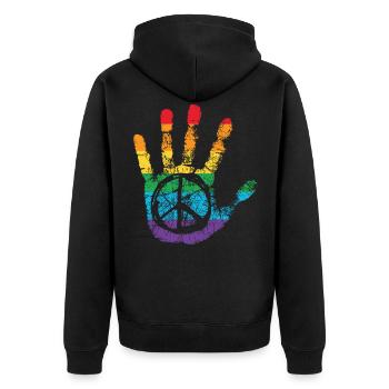 Signe de la paix Rainbow Hand Print - Veste à capuche bio Premium Unisexe - noir - Dos - Nico (187cm)