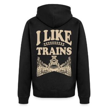 Ich mag Züge - Unisex Premium Bio Zip Hoodie - Schwarz - Hinten - Nico (187cm)