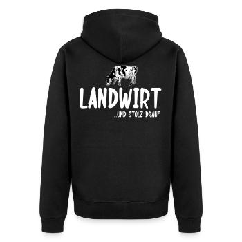 Dorfkind Sprüche design von Dorfkind Acker by - Unisex Premium Bio Zip Hoodie - Schwarz - Hinten - Nico (187cm)