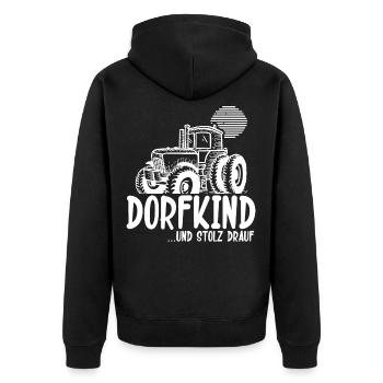 Dorfkind Sprüche design von Dorfkind Acker by - Unisex Premium Bio Zip Hoodie - Schwarz - Hinten - Nico (187cm)
