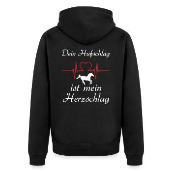 Dein Hufschlag Ist Mein Herzschlag - Unisex Premium Bio Zip Hoodie - Schwarz - Hinten - Nico (187cm)