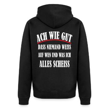 Wie gut das niemand weiss Geschenk Idee - Unisex Premium Bio Zip Hoodie - Schwarz - Hinten - Nico (187cm)