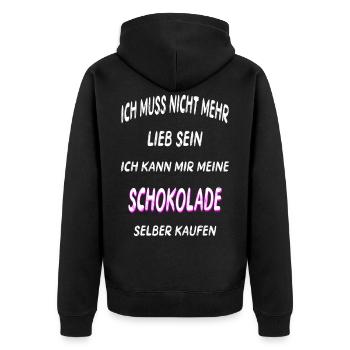 Schokolade cooler Spruch Geschenk Idee - Unisex Premium Bio Zip Hoodie - Schwarz - Hinten - Nico (187cm)