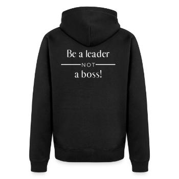 Be a leader weisse schrift - Unisex Premium Organic Zip Hoodie - black - Back - Nico (187cm)