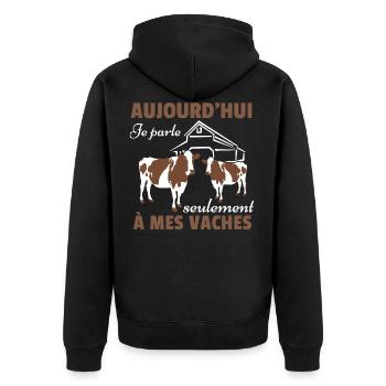 Kuh Shirt • Meine Kühe • Geschenkkuh - Unisex Premium Bio Zip Hoodie - Schwarz - Hinten - Nico (187cm)
