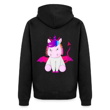 Einhorn Teufelshorn Geschenk Idee böse Vektor - Unisex Premium Bio Zip Hoodie - Schwarz - Hinten - Nico (187cm)