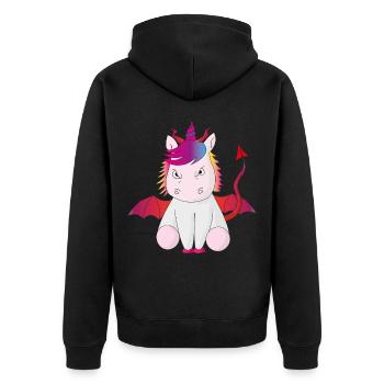 Teufelshorn das Einhorn böse Geschenkidee witzig - Unisex Premium Bio Zip Hoodie - Schwarz - Hinten - Nico (187cm)