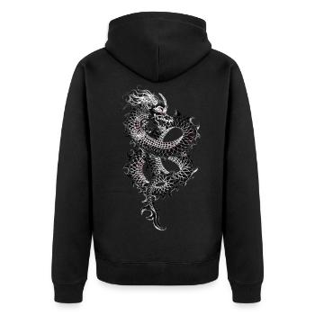 Drache - Unisex Premium Bio Zip Hoodie - Schwarz - Hinten - Nico (187cm)