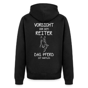 Reitsport, Pferd, Reiter, - Unisex Premium Bio Zip Hoodie - Schwarz - Hinten - Nico (187cm)