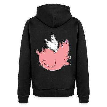 The pig piggy with wings gift idea - Unisex Premium Organic Zip Hoodie - black - Back - Nico (187cm)