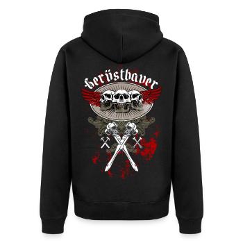Gerüstbauer Shirt bedruckt in top Markenqualität - Unisex Premium Bio Zip Hoodie - Schwarz - Hinten - Nico (187cm)