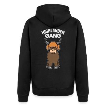Highland Cattle Highlander Rind - Unisex Premium Bio Zip Hoodie - Schwarz - Hinten - Nico (187cm)