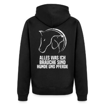 Hund Pferde Spruch Hundeliebhaber & Reiter - Unisex Premium Bio Zip Hoodie - Schwarz - Hinten - Nico (187cm)