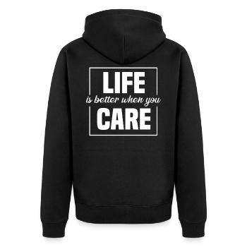 Pflege Betreuer Pfleger - Unisex Premium Bio Zip Hoodie - Schwarz - Hinten - Nico (187cm)
