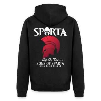 Spartan Team Motiv mit Helm der Spartaner - Unisex Premium Bio Zip Hoodie - Schwarz - Hinten - Nico (187cm)