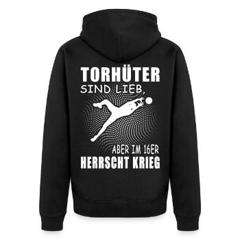 Fussball Torwart Torhüter Sport Sportler Geschenk - Unisex Premium Bio Zip Hoodie - Schwarz - Hinten - Nico (187cm)