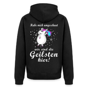Einhorn die geilsten hier cooler Spruch Geschenk - Unisex Premium Bio Zip Hoodie - Schwarz - Hinten - Nico (187cm)