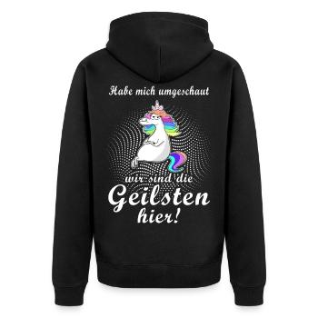 Einhorn die geilsten hier Geschenkidee Spruch - Unisex Premium Bio Zip Hoodie - Schwarz - Hinten - Nico (187cm)