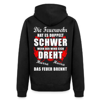 Die Feuerwehr hat es doppelt schwer cooler Spruch - Unisex Premium Bio Zip Hoodie - Schwarz - Hinten - Nico (187cm)