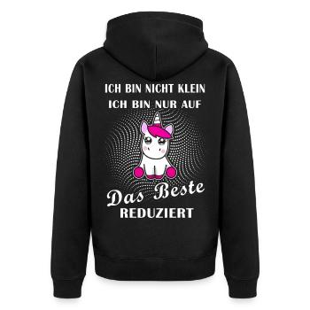 Einhorn auf das beste reduziert cooler Spruch - Unisex Premium Bio Zip Hoodie - Schwarz - Hinten - Nico (187cm)
