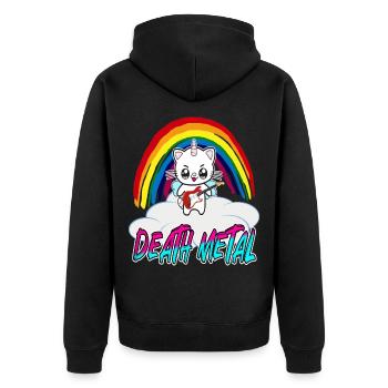 Death Metal Einhorn Katze mit Gitarre - Unisex Premium Bio Zip Hoodie - Schwarz - Hinten - Nico (187cm)
