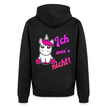 Lustiges Einhorn ich war´s nicht - Unisex Premium Bio Zip Hoodie - Schwarz - Hinten - Nico (187cm)