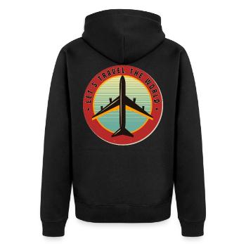 Flugzeug Reise Urlaub - Unisex Premium Bio Zip Hoodie - Schwarz - Hinten - Nico (187cm)