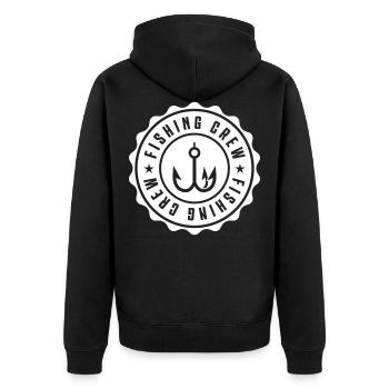 fishing crew angelhaken logo - Unisex Premium Bio Zip Hoodie - Schwarz - Hinten - Nico (187cm)