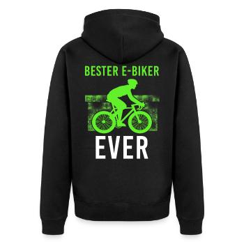 E-Biker E Bike Fahrer - Unisex Premium Bio Zip Hoodie - Schwarz - Hinten - Nico (187cm)
