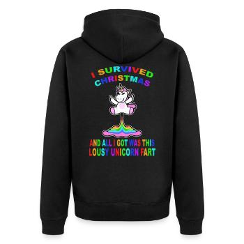 Furzendes Einhorn Mittelfinger Einhorn Xmas - Unisex Premium Bio Zip Hoodie - Schwarz - Hinten - Nico (187cm)