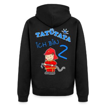 2 Kindergeburtstag mit Feuerwehrmann Geschenk - Unisex Premium Bio Zip Hoodie - Schwarz - Hinten - Nico (187cm)