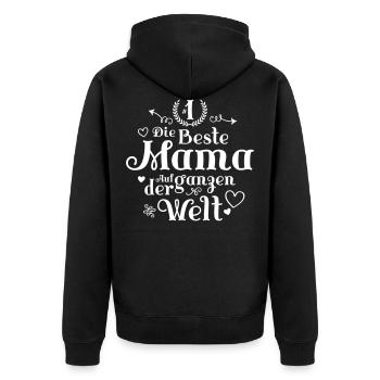 Die Beste Mama Herz Spruch Muttertag - Unisex Premium Bio Zip Hoodie - Schwarz - Hinten - Nico (187cm)