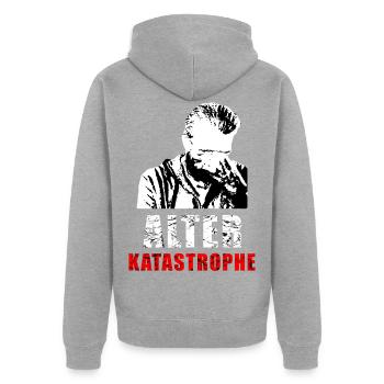 Alter Katastrophe - Unisex Premium Bio Zip Hoodie - Grau meliert - Hinten - Nico (187cm)