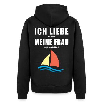Segeln, ich liebe meine Frau - Unisex Premium Bio Zip Hoodie - Schwarz - Hinten - Nico (187cm)