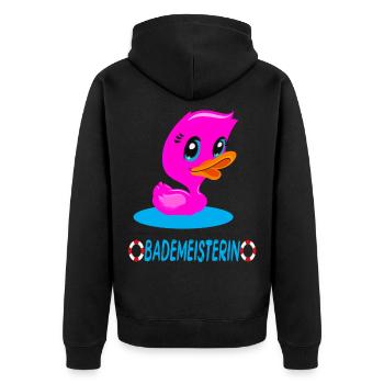 Bademeisterin Quietscheente - Unisex Premium Bio Zip Hoodie - Schwarz - Hinten - Nico (187cm)