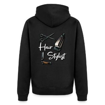 Hair Stylist. Frisör - Unisex Premium Bio Zip Hoodie - Schwarz - Hinten - Nico (187cm)