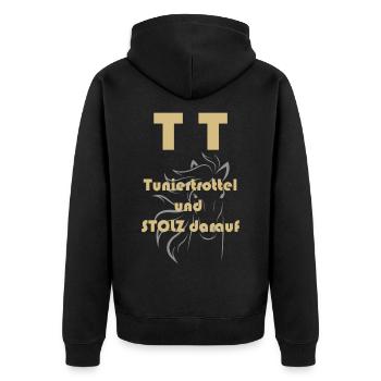 Tuniertrottel TT Pferd Reiten - Unisex Premium Bio Zip Hoodie - Schwarz - Hinten - Nico (187cm)